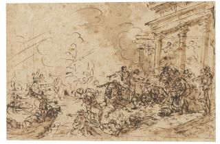 Salvator Rosa - The Looting Of An Ancient City On A Seashore