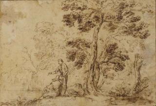Salvator Rosa - Two figures by a tree near a river