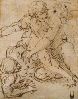 Salvator Rosa - Un homme allongé par terre, avec deux figures assises