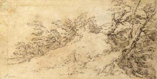 Salvator Rosa - Une figure assise sur un talus avec des arbres