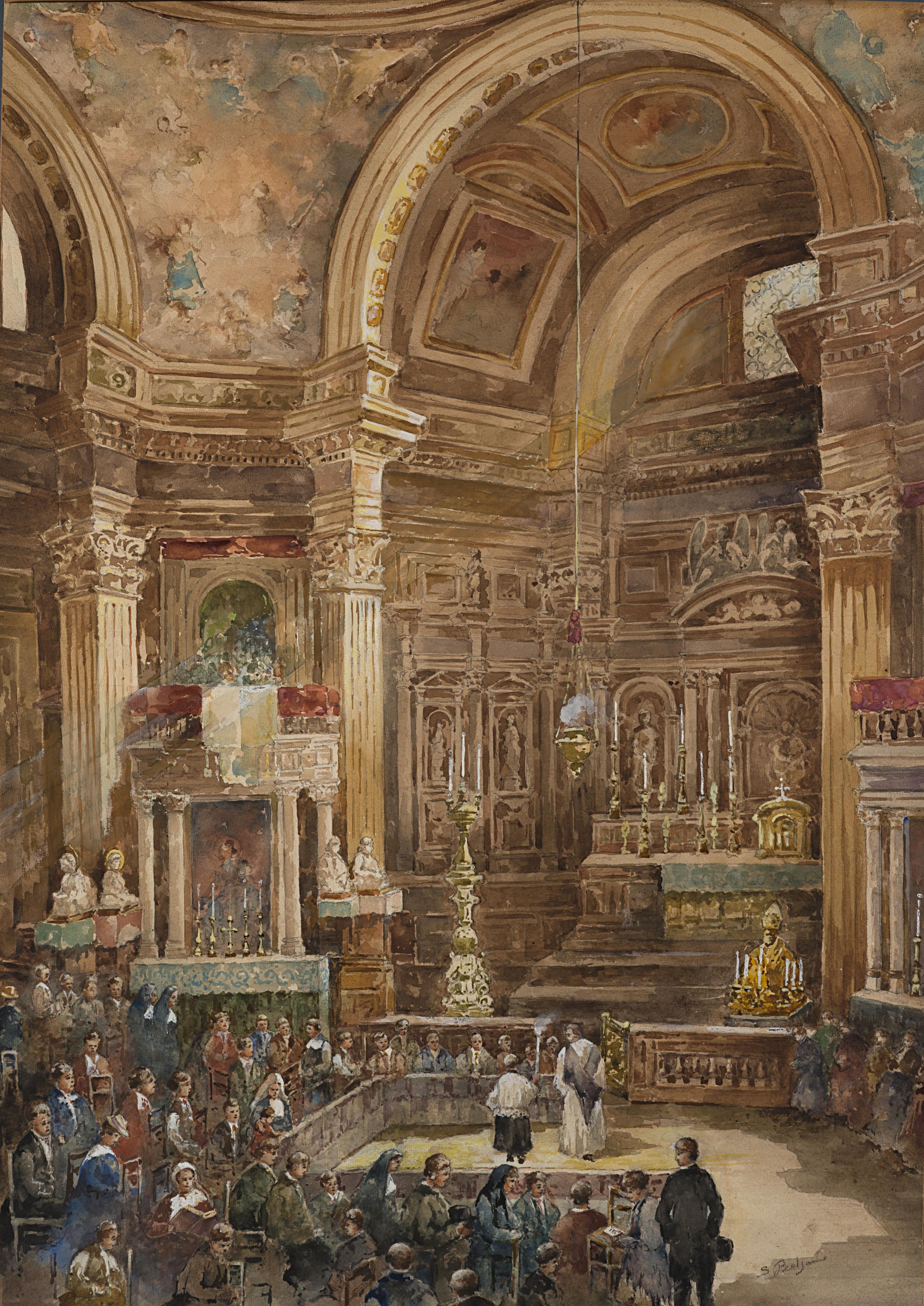 Salvatore Balsamo - Interno di chiesa con funzione religiosa