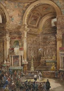 Salvatore Balsamo - Interno di chiesa con funzione religiosa