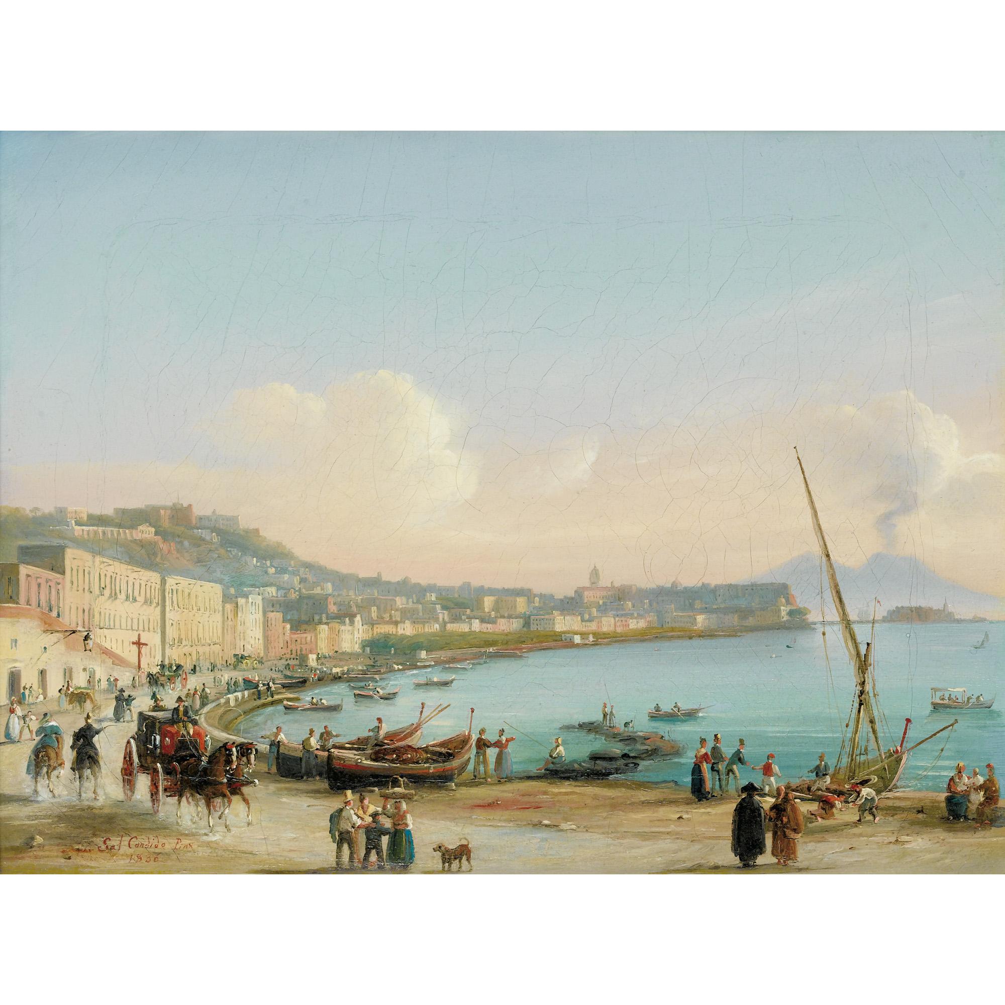 Salvatore Candido - Vues De La Baie De Naplessalvatore Candido ; View Of Napoli Bay ; Signéed Adn Dated 1836 Lower Left And Lower Right ; Oil On Canvas