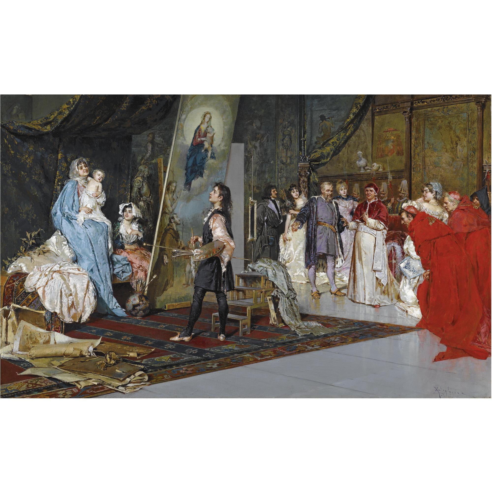 Salvatore Postiglione - Italian Raphael In His Studio, Painting La Madonna Di Foligno