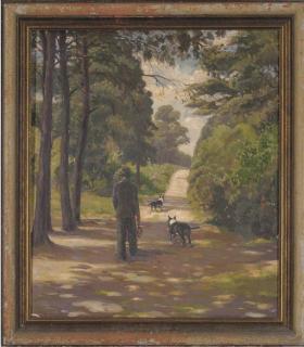 Sam Morse-Brown, A.R.W.A., P.S. - Walkies; At the dog races; Sleeping bullterrier; and A bullterrier waiting for dinner