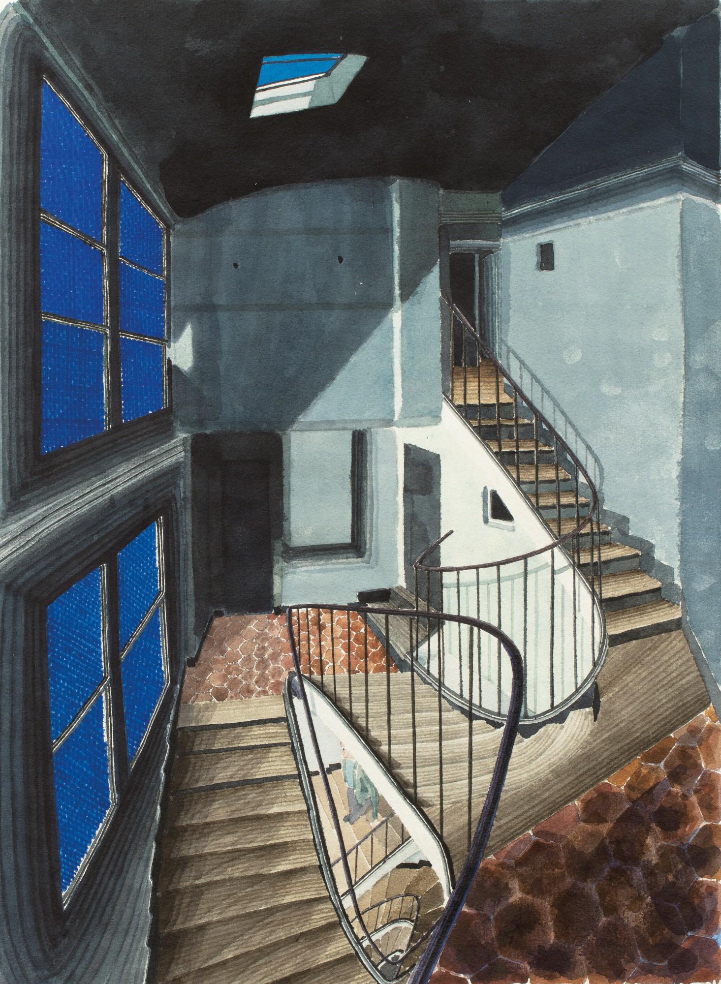 Sam Szafran - Staircase with Blue Window