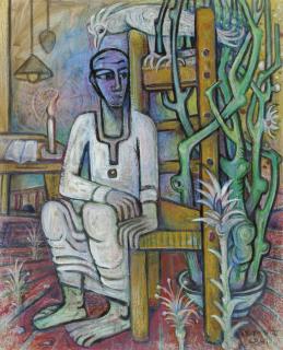 Samir Rafi\' - Seated Man with a Cactus