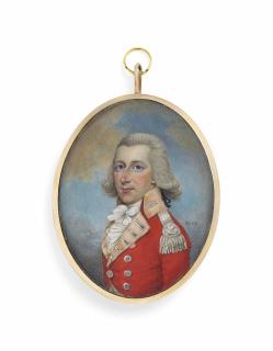 Sampson Towgood Roch - An Officer, Possibly Henry Pottinger, In Scarlet Uniform Of The 38Th Regiment Of Foot With Silver Epaulettes, White Frilled Shirt And Cravat, Powdered Hair; Sky Background