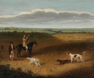 Samuel Alken, Jr. - Partridge shooting in a harvest landscape