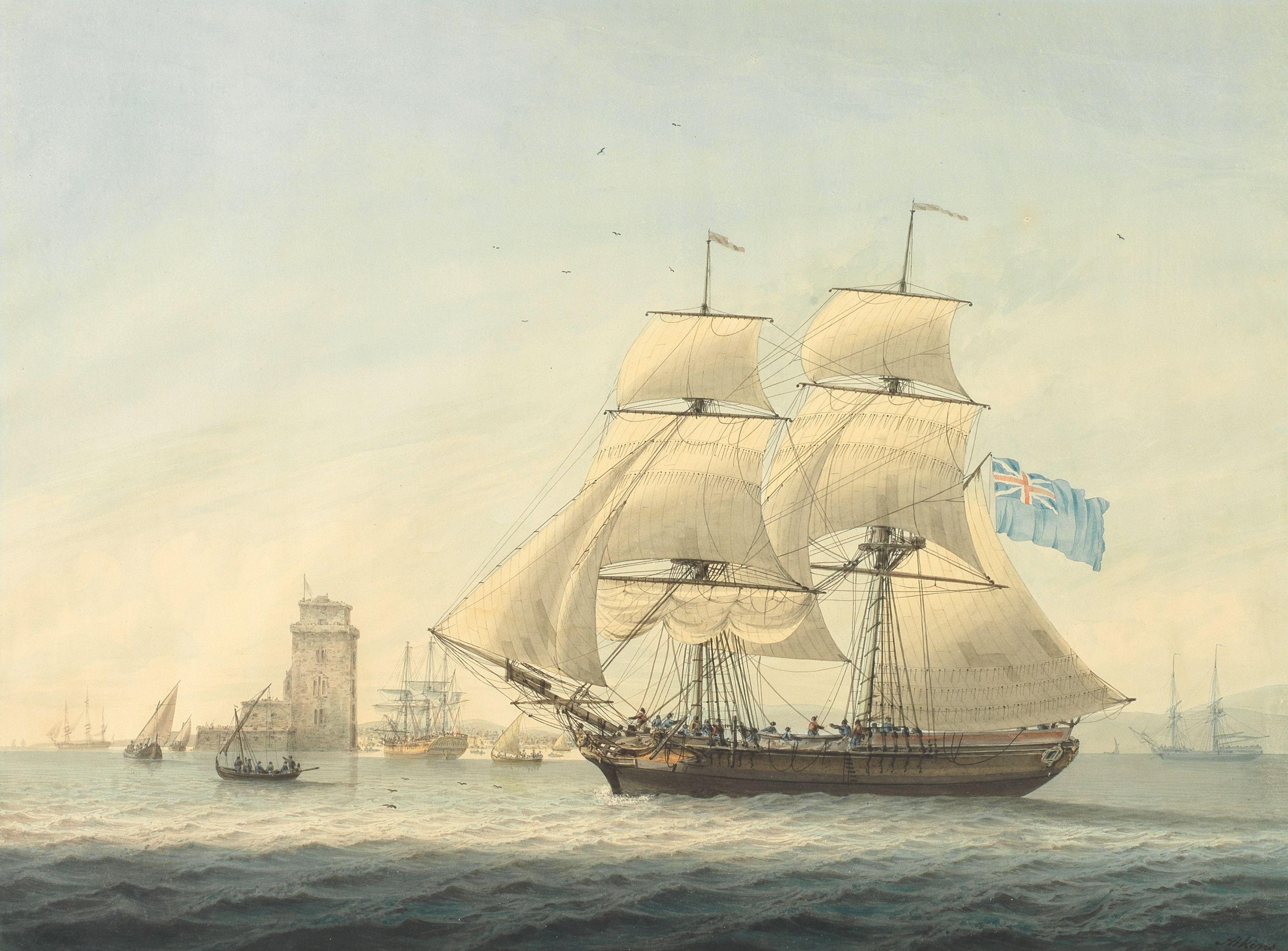 Samuel Atkins - A brig off Belem Castle, Lisbon