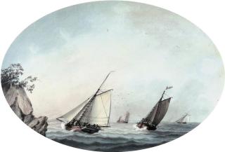 Samuel Atkins - A crowded cutter and other shipping off a rocky headland