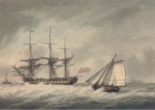 Samuel Atkins - A crowded cutter running out to meet the new arrival