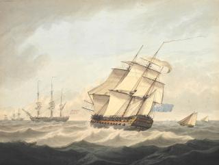 Samuel Atkins - \'A Man of War in a Fresh Gale\' unframed