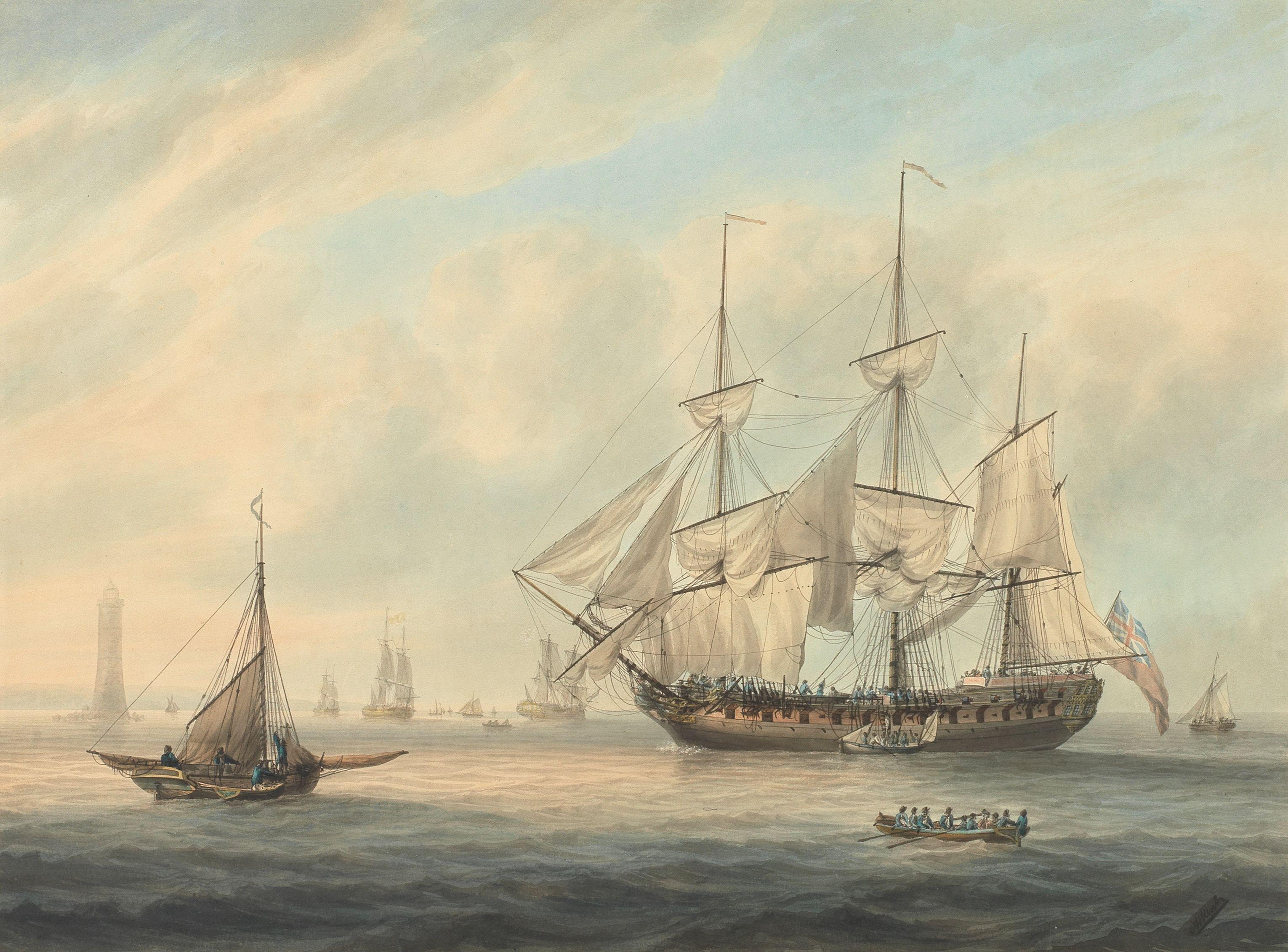 Samuel Atkins - An East Indiaman off the Eddystone Lighthouse