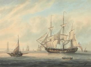 Samuel Atkins - An East Indiaman off the Eddystone Lighthouse