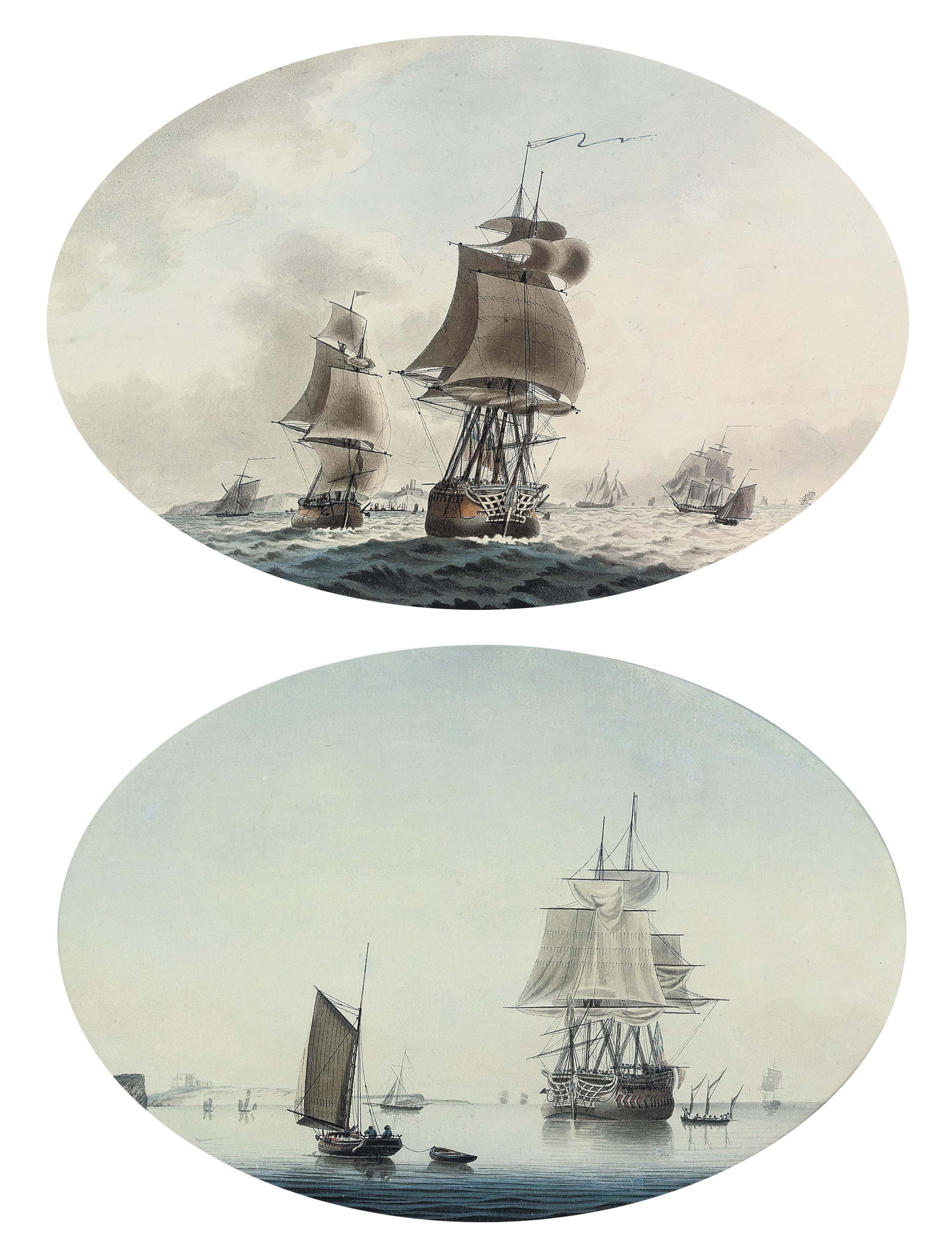 Samuel Atkins - Shipping in the Channel off Dover; and A calm day in the Channel (both illustrated)