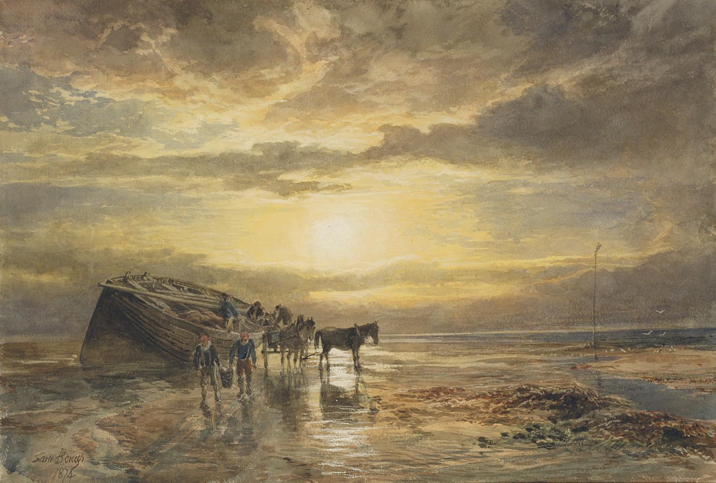Samuel Bough, R.S.A., R.S.W. - Loading the catch on the Berwick coast