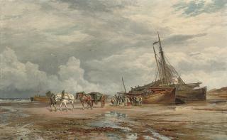 Samuel Bough, R.S.A., R.S.W. - Unloading the boats