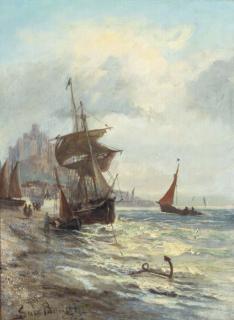 Samuel Bough R.S.A. - Fishing boats before Mont Saint Michel, Brittany
