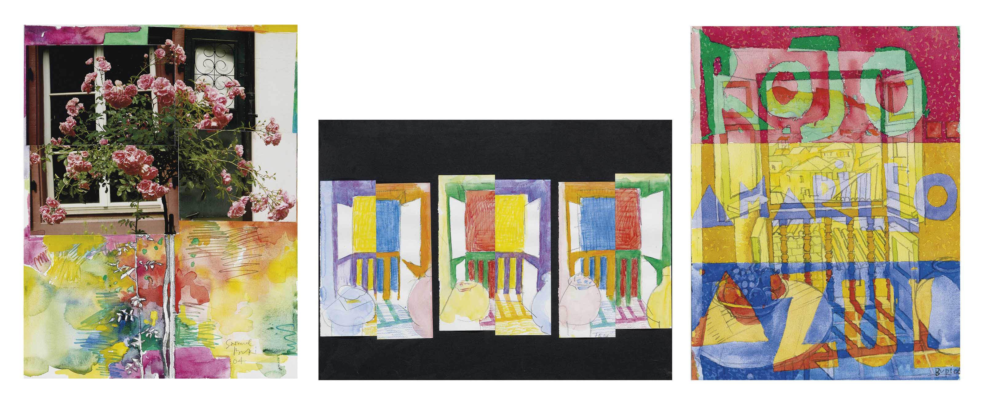 Samuel Buri - Sammelnummer von drei Werken: Rosenbäumchen, 2004  Drei Fenster auf schwarzem Grund, 2006  Rojo-Amarillo-Azul, 2006