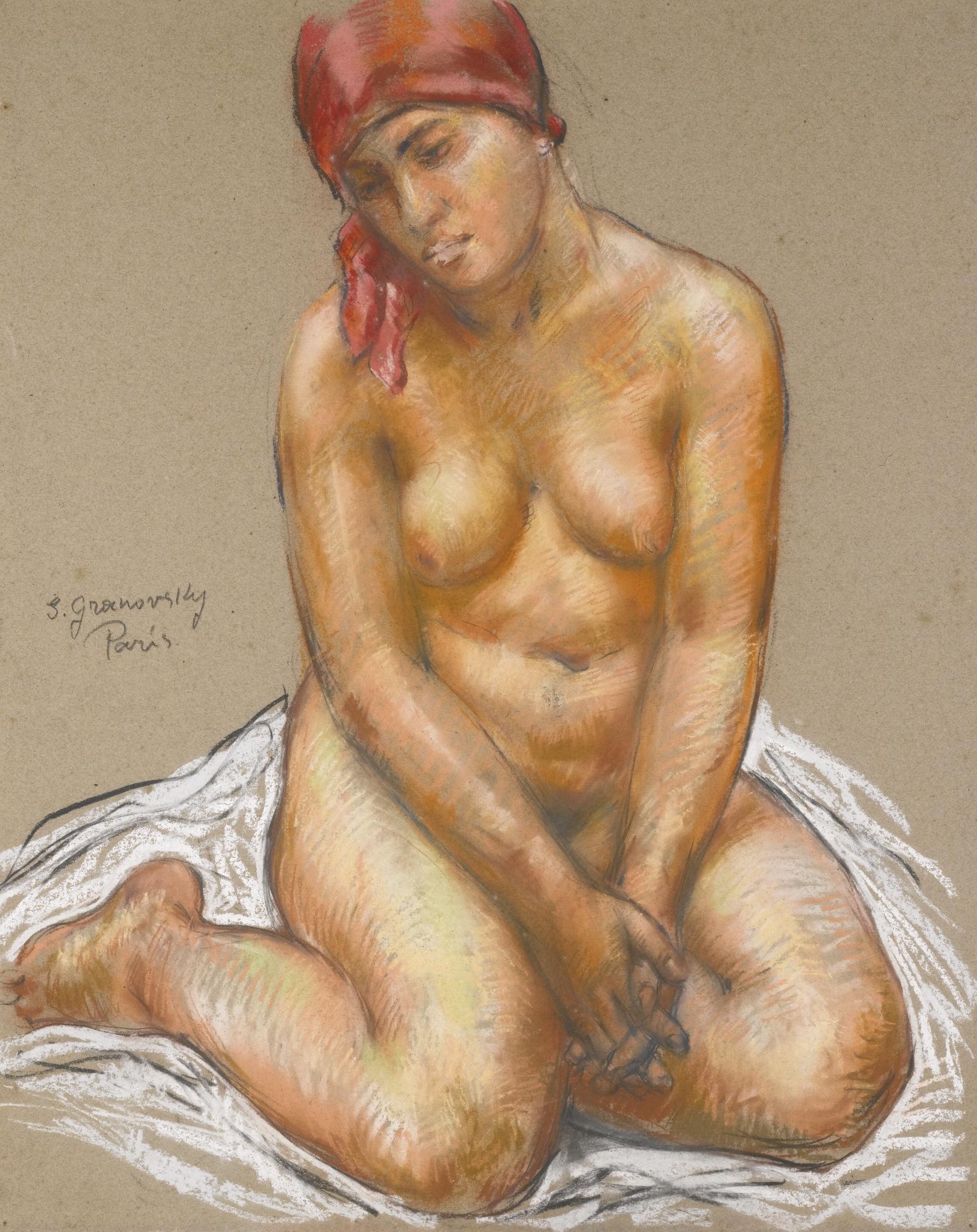 Samuel (Chaim) Granovsky - Nude In A Red Scarf