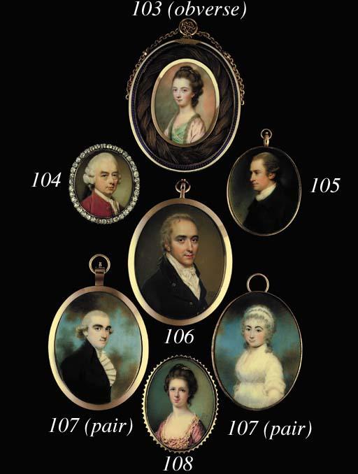 Samuel Cotes - A young lady believed to be Lady Mary Boynton, full face in lace-bordered pink silk dress and lace bodice, pearls in her upswept brown hair