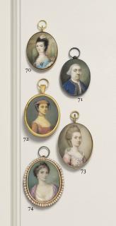 Samuel Cotes - A Young Lady, Wearing A White Dress And A Pink Shawl, A Long Pearl Necklace And Pearl Earring, Her Hair Tied With A Pink Ribbon