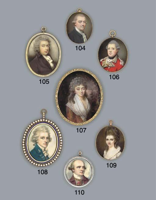 Samuel Cotes - An officer, in red coat with buff facings and white epaulettes, white cravat and black stock, powdered hair