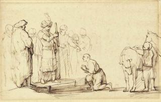 Samuel Dircksz. Van Hoogstraten - A man kneeling before men with turbans