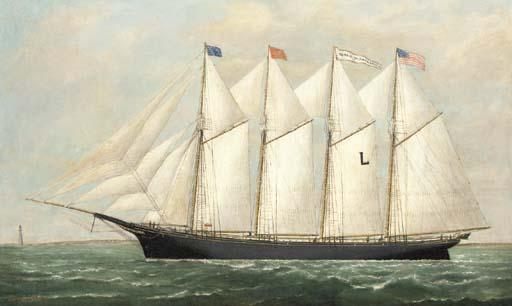 Samuel Finlay Morse Badger - The four-masted schooner Sarah W. Lawrence in New England Waters