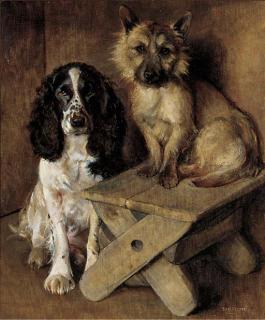 Samuel Fulton - \'Artist\'s models\', a spaniel and a cairn terrier