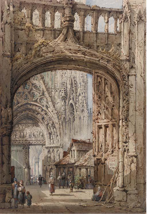 Samuel Gillespie Prout - A courtyard scene, France