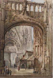 Samuel Gillespie Prout - A courtyard scene, France