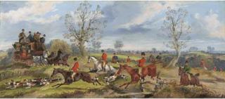 Samuel Henry Alken - A hunt in full cry crossing the path of the York to London coach