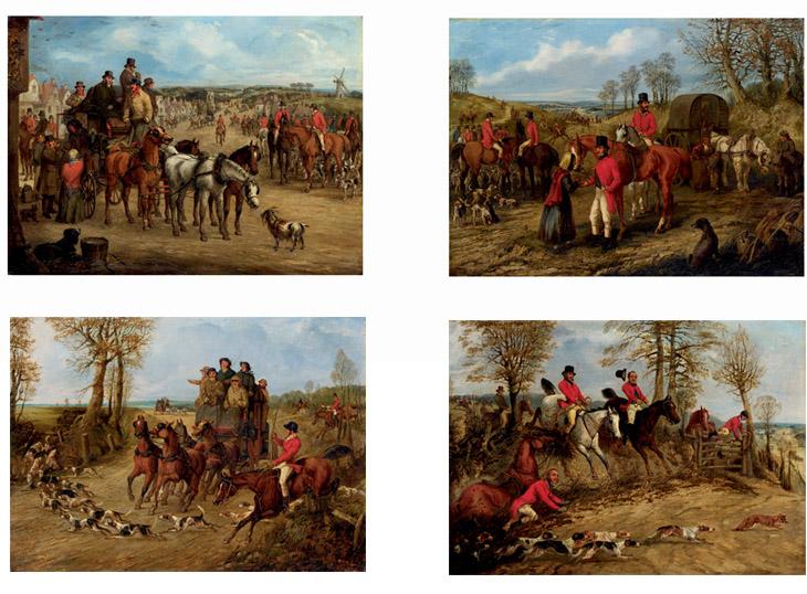 Samuel Henry Alken - A Meet on the Highway; A Meet on a Bye Way; Crossing the Road and The Death