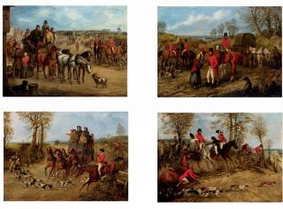 Samuel Henry Alken - A Meet on the Highway; A Meet on a Bye Way; Crossing the Road and The Death