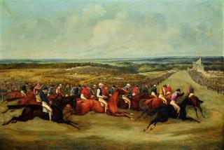 Samuel Henry Alken - Rounding Tattenham Corner; And Sir J. Hawley\'S Beadsman Beating Lord Derby\'S Toxophilite, The Derby, 1858
