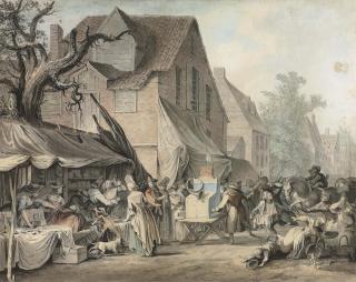 Samuel Hieronymous Grimm - A street scene with a fair, Mortlake