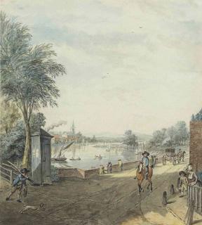 Samuel Hieronymous Grimm - South-western view of the River Thames from the corner of Beaufort Street and Cheyne Walk, Chelsea, London