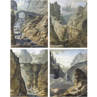 Samuel Hieronymus Grimm - Four Views Of Switzerland: Including View Of: The Grimsel Pass With The Handeck Waterfall; The Haslital; The Schollenen Gorge And Devil\'S Bridge, And A Bridge With Waterfalls In The Haslital