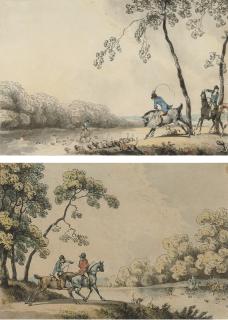 Samuel Howitt - The Royal Buckhounds crossing the Thames near Windsor; and Pointing out the quarry