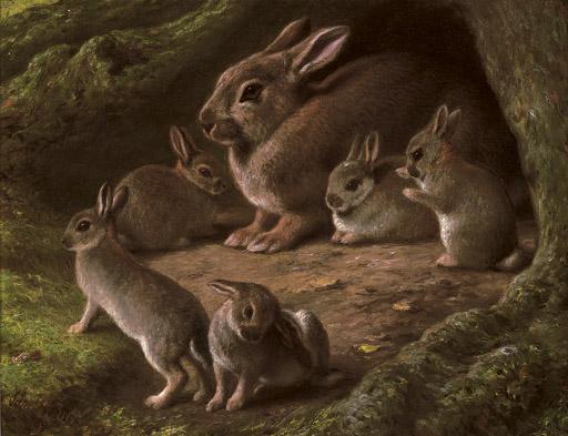 Samuel John Carter - Rabbits in a wood
