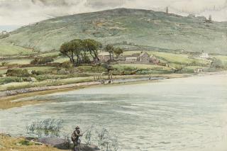 Samuel John Lamorna Birch, R.A., R.W.S., R.W.A. - Fishing on the Bussow reservoir, Halestown, Cornwall
