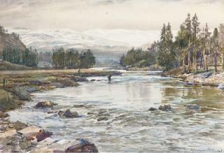 Samuel John Lamorna Birch, R.A., R.W.S. - Fly fishing on the Dee, Scotland