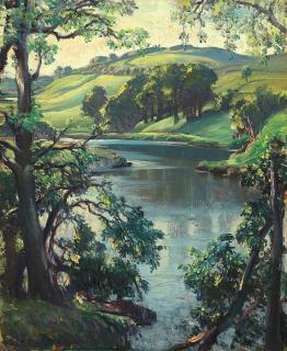 Samuel John Lamorna Birch, R.A., R.W.S. - Summer Evening, The Still Pool, Deveron, near Rothiemay