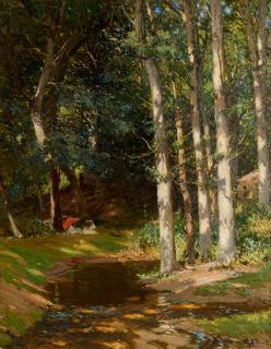 Samuel John Lamorna Birch, RA, RWS, RWA - A picnic in Lamorna woods