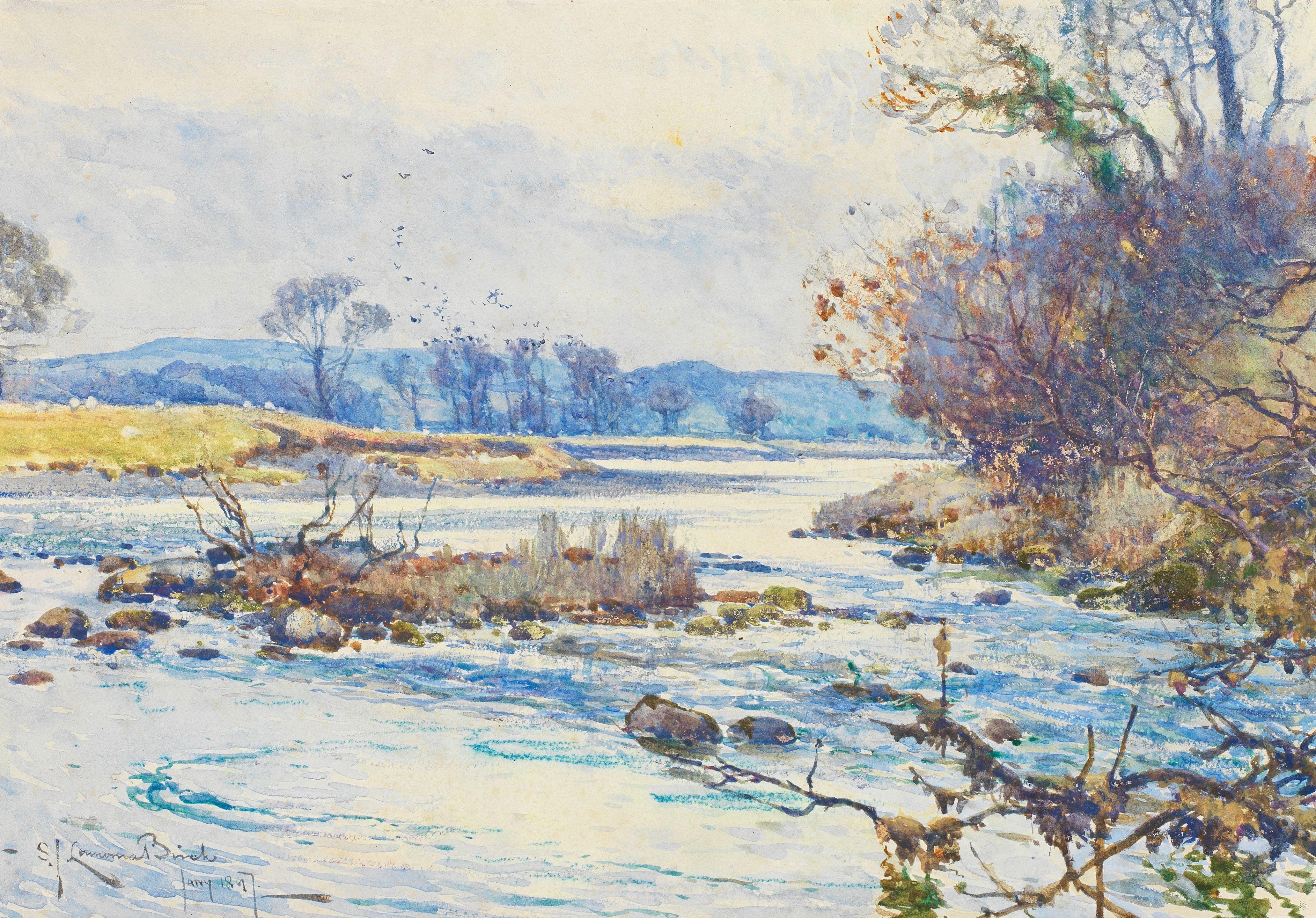 Samuel John Lamorna Birch, RA, RWS, RWA - A river in winter