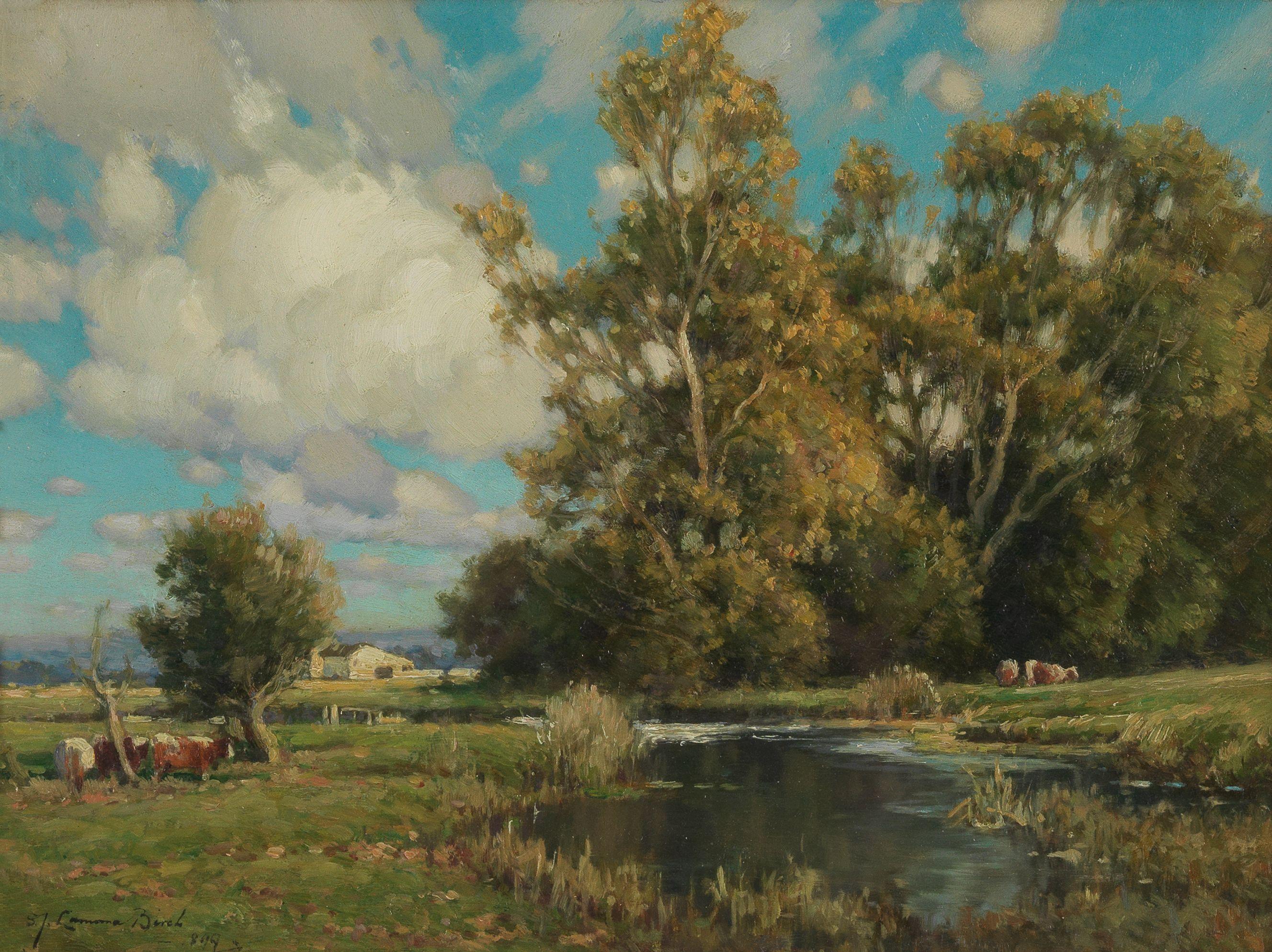 Samuel John Lamorna Birch, RA, RWS, RWA - Cattle by a riverside