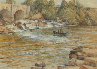 Samuel John Lamorna Birch, RA, RWS, RWA - Fishing Below Muccombes Falls