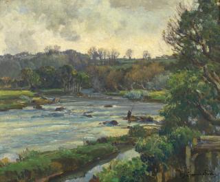 Samuel John Lamorna Birch, RA, RWS, RWA - The Salmon Pool, River Deveron at Rothiemay, Aberdeenshire